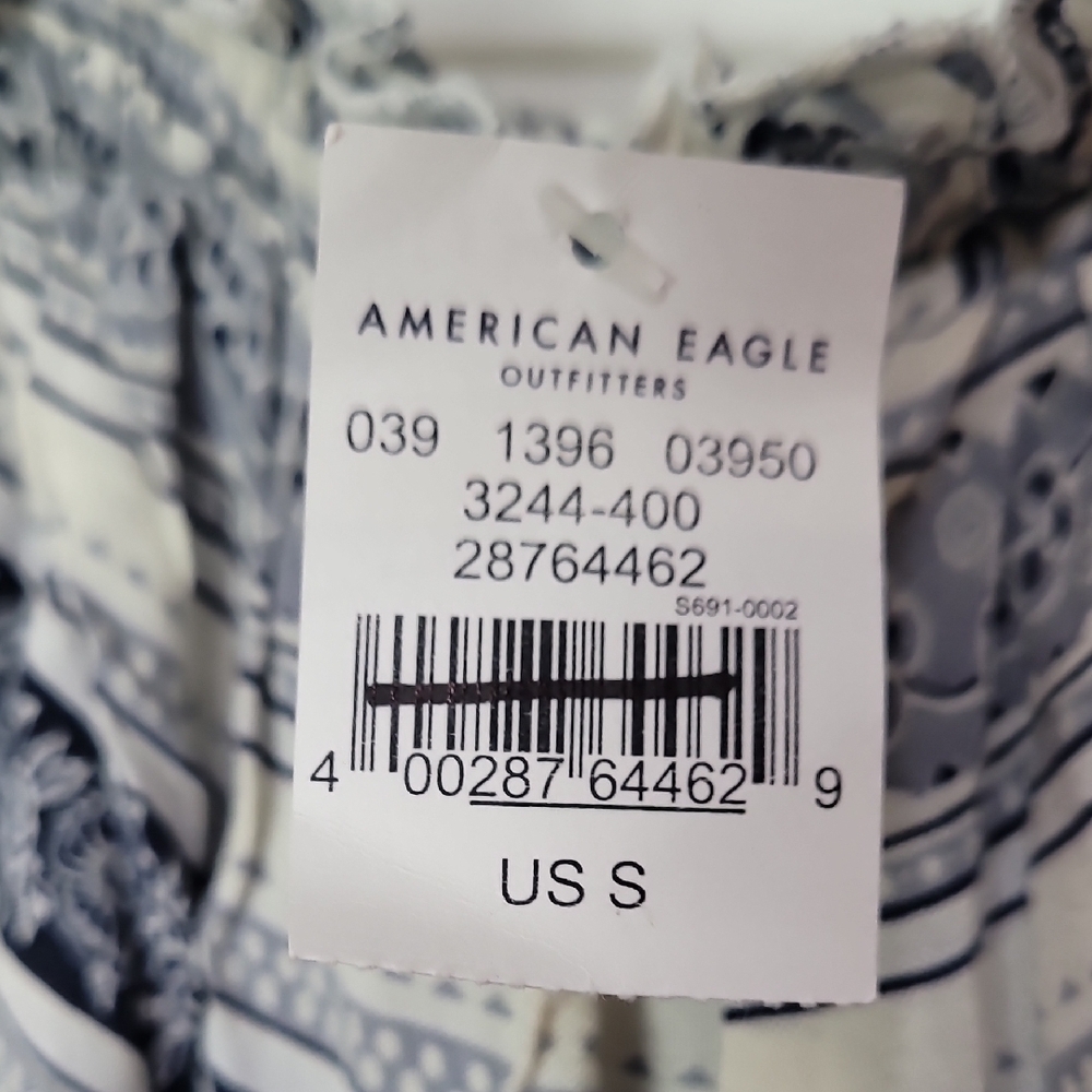 American Eagle Blue White Floral Jumpsuit Ruffle Bodice Strapless Girlhood-Core - Picture 7 of 16